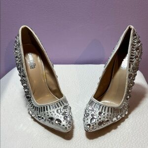 Elegant Silver Embellished Women's Heels